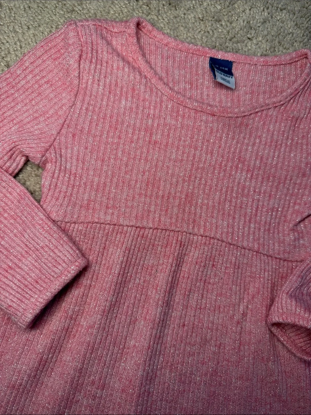 Old Navy Girls Pink Sparkle Ribbed Long-Sleeve Knit Dress